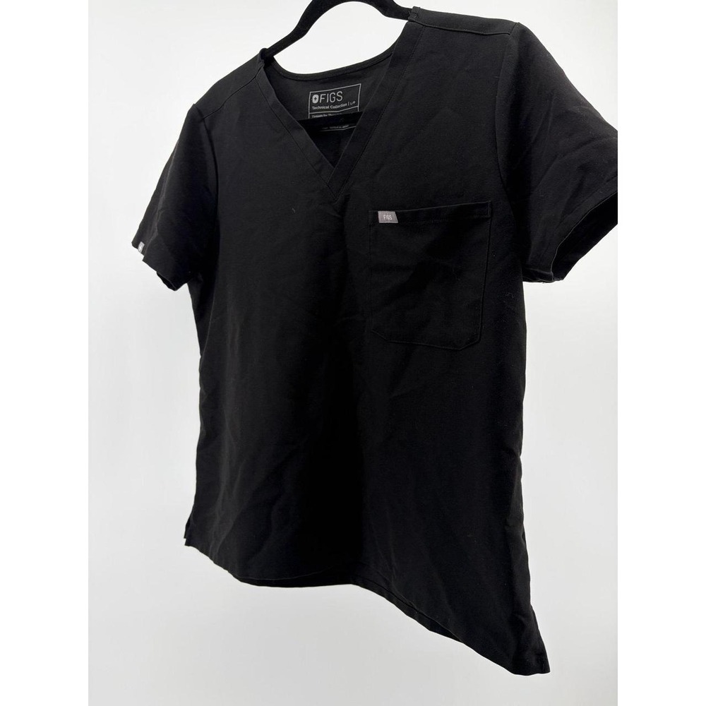 Figs Scrub Top, Black Chest Pocket Technical Collection, Women's Size Large P